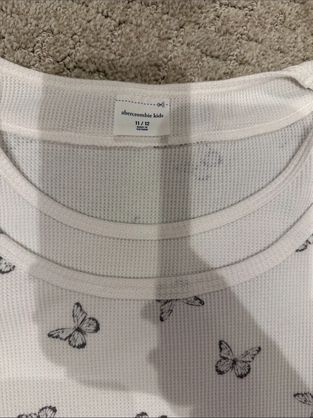 abercrombie kids White Long Sleeve Thermal Top with Black Butterfly Print